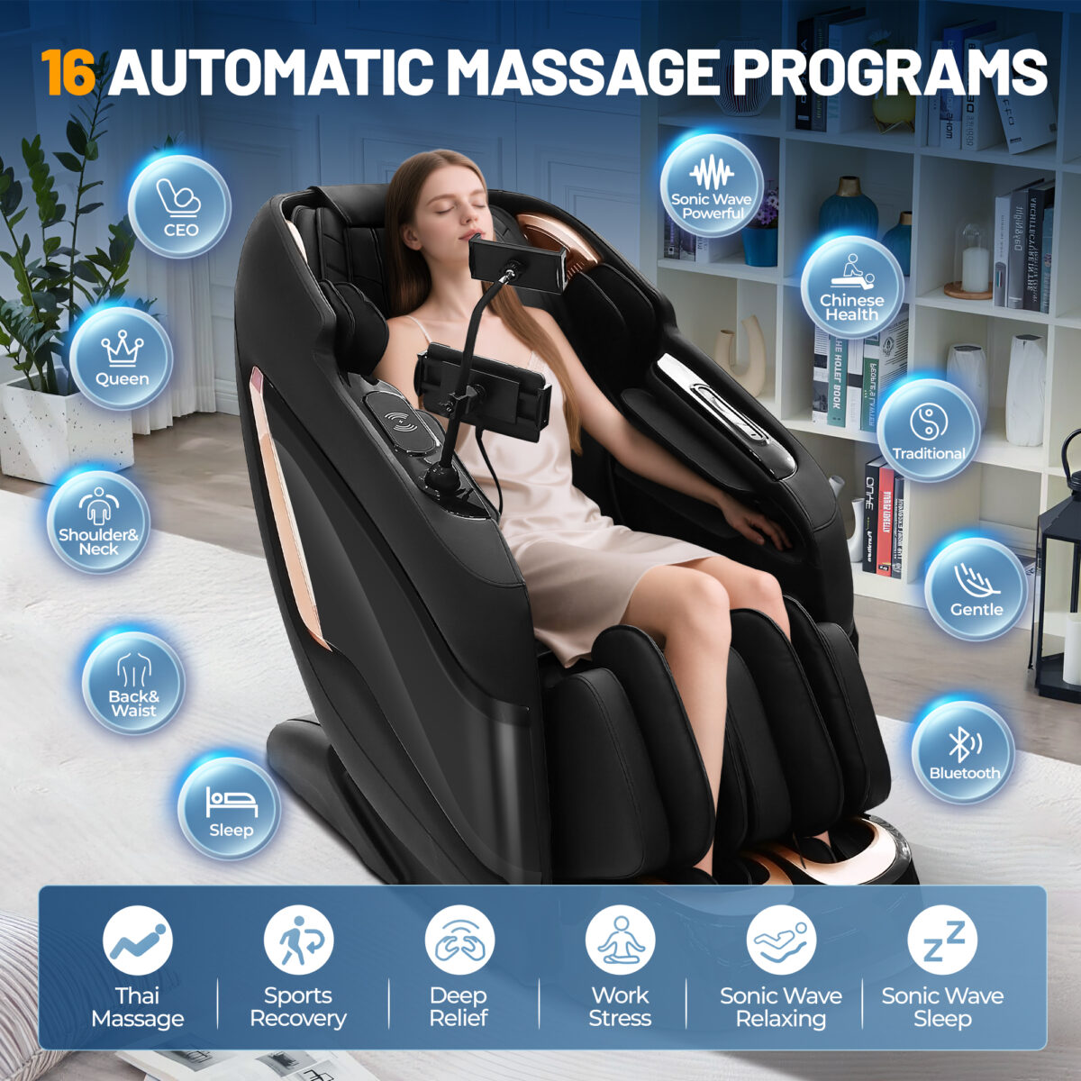 Kollecktiv G12 Full Body Massage Chair Zero Gravity Recliner with Smart Joystick Control, Music Synced Massage - Image 7