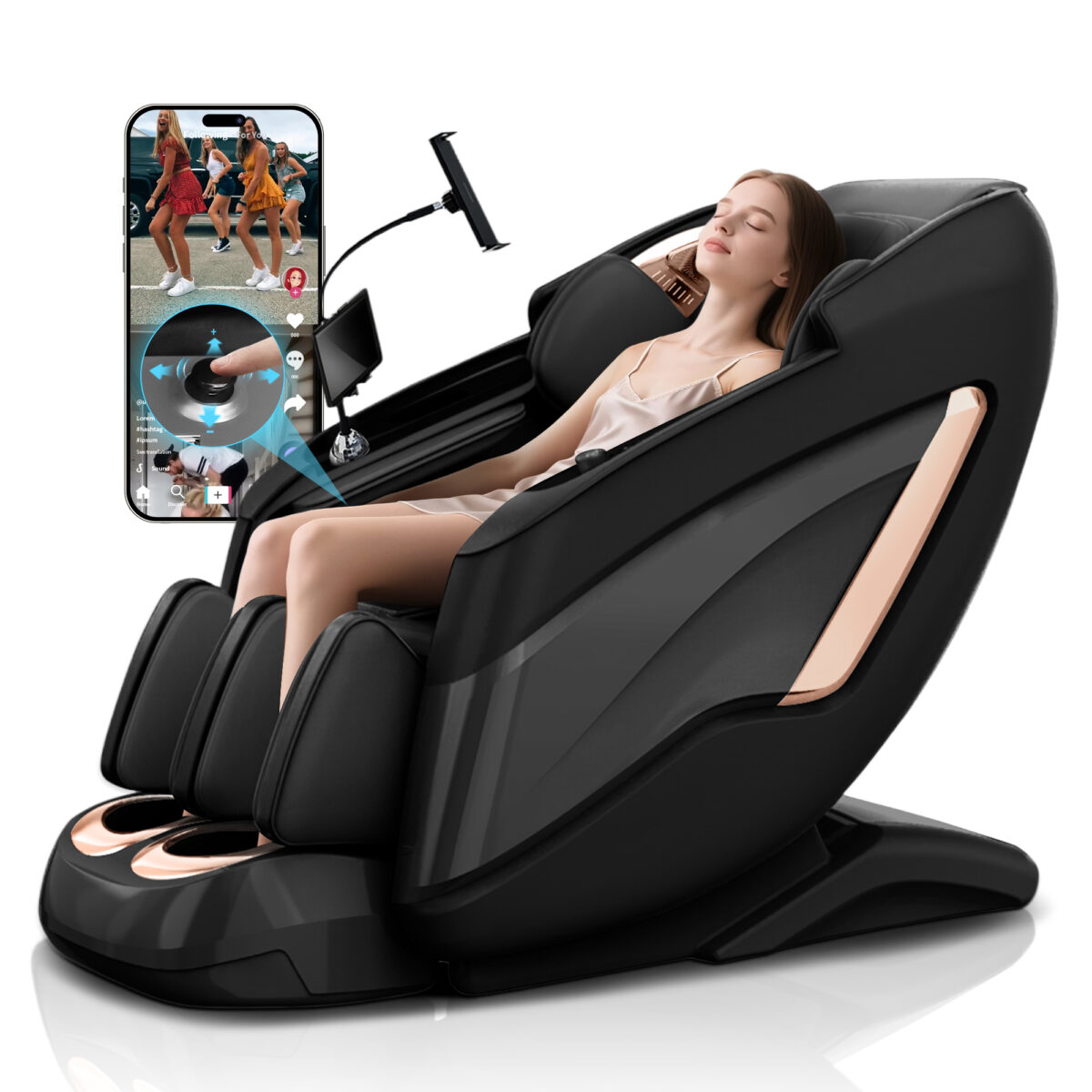 Kollecktiv G12 Full Body 4D Massage Chair Zero Gravity Recliner with Smart Joystick Control and Phone Holder, 57'' Dual-core SL Track, Music Synced Massage, Deep Yoga Stretch with Body Scan, Foot Rollers, Heating - Image 1
