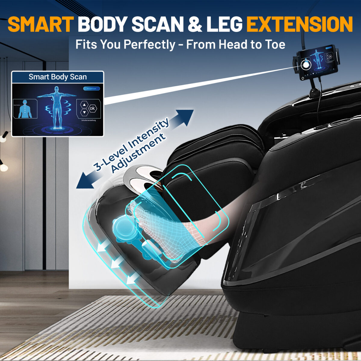 Kollecktiv G12 Full Body 4D Massage Chair Zero Gravity Recliner with Smart Joystick Control and Phone Holder, 57'' Dual-core SL Track, Music Synced Massage, Deep Yoga Stretch with Body Scan, Foot Rollers, Heating - Image 7