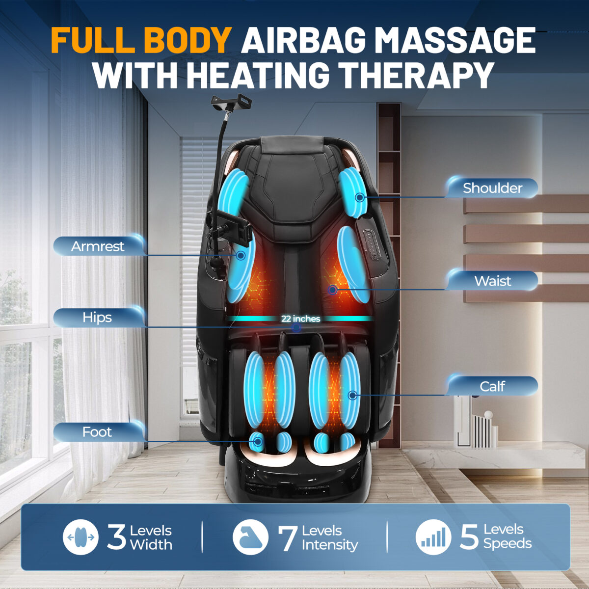 Kollecktiv G12 Full Body 4D Massage Chair Zero Gravity Recliner with Smart Joystick Control and Phone Holder, 57'' Dual-core SL Track, Music Synced Massage, Deep Yoga Stretch with Body Scan, Foot Rollers, Heating - Image 3