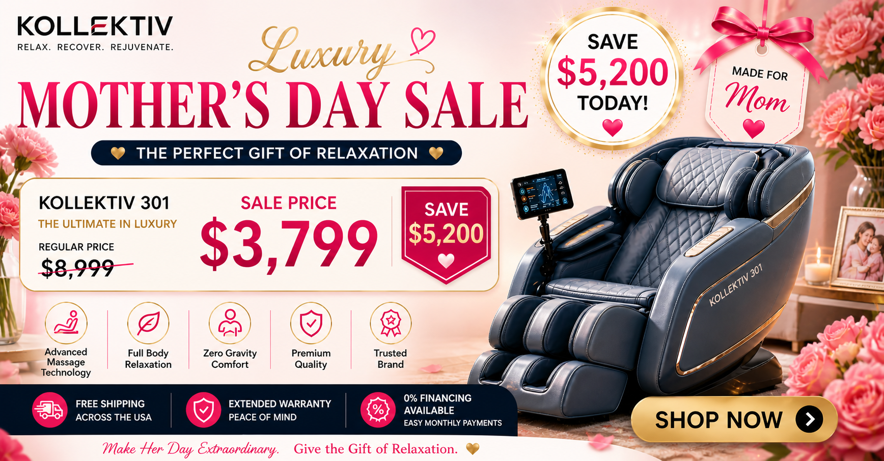 Luxury Massage Chair Sale | Kollecktiv 301 - $3,799 (Save $5,200)