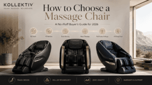 Luxury Kollecktiv massage chairs comparing key buying features including SL-track technology, 4D rollers, zero gravity recline, and heat therapy.
