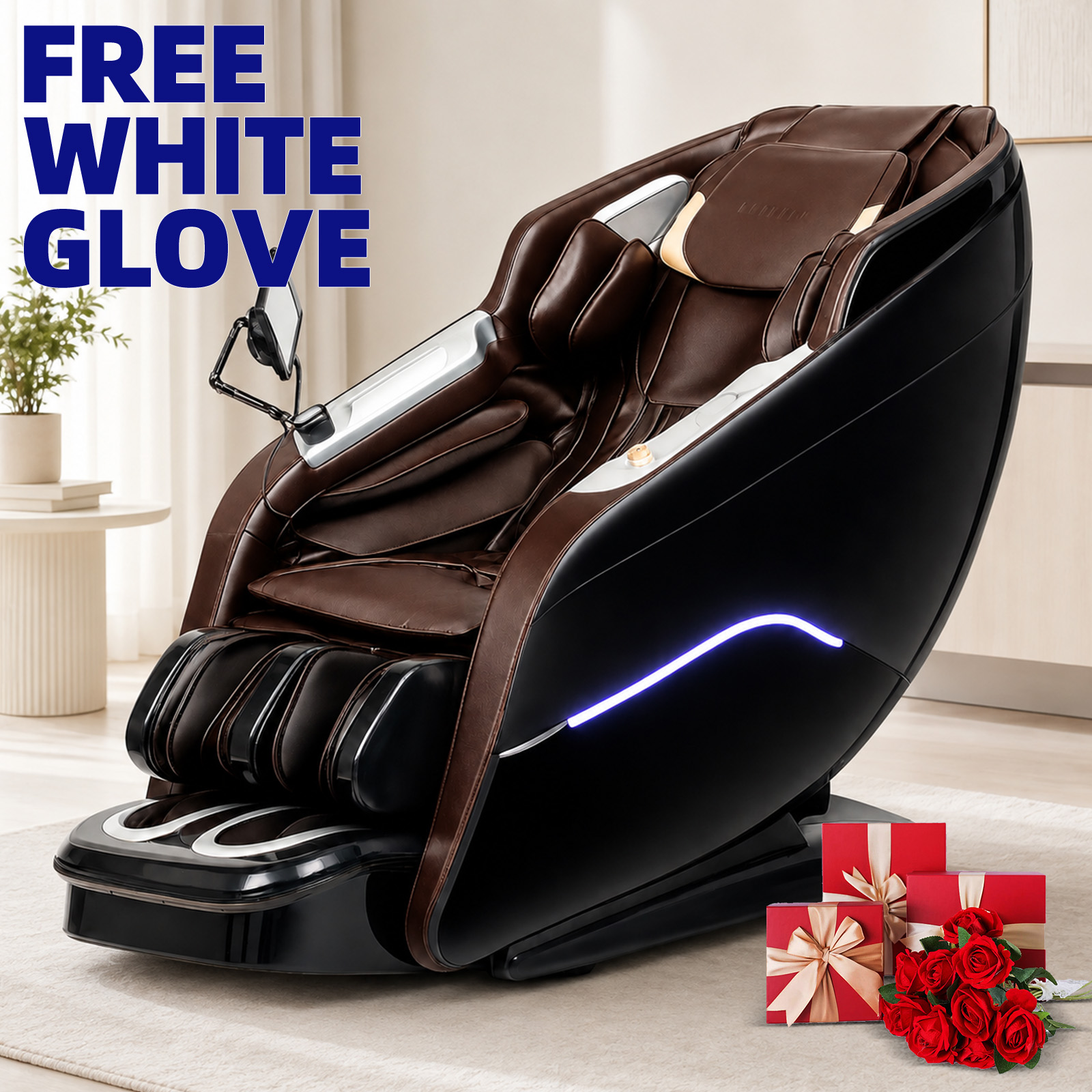 dual mechanism massage chair brown Kollecktiv 208 Dual Core 4D+3D Massage Chair Full Body Zero Gravity Recliner with Calf Rollers - Image 1