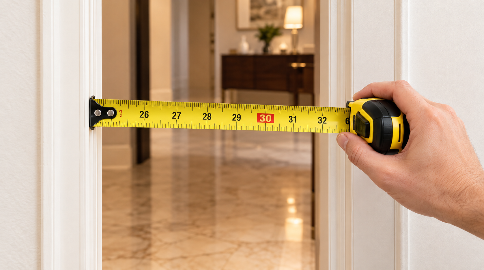 Measuring a doorway width before massage chair delivery